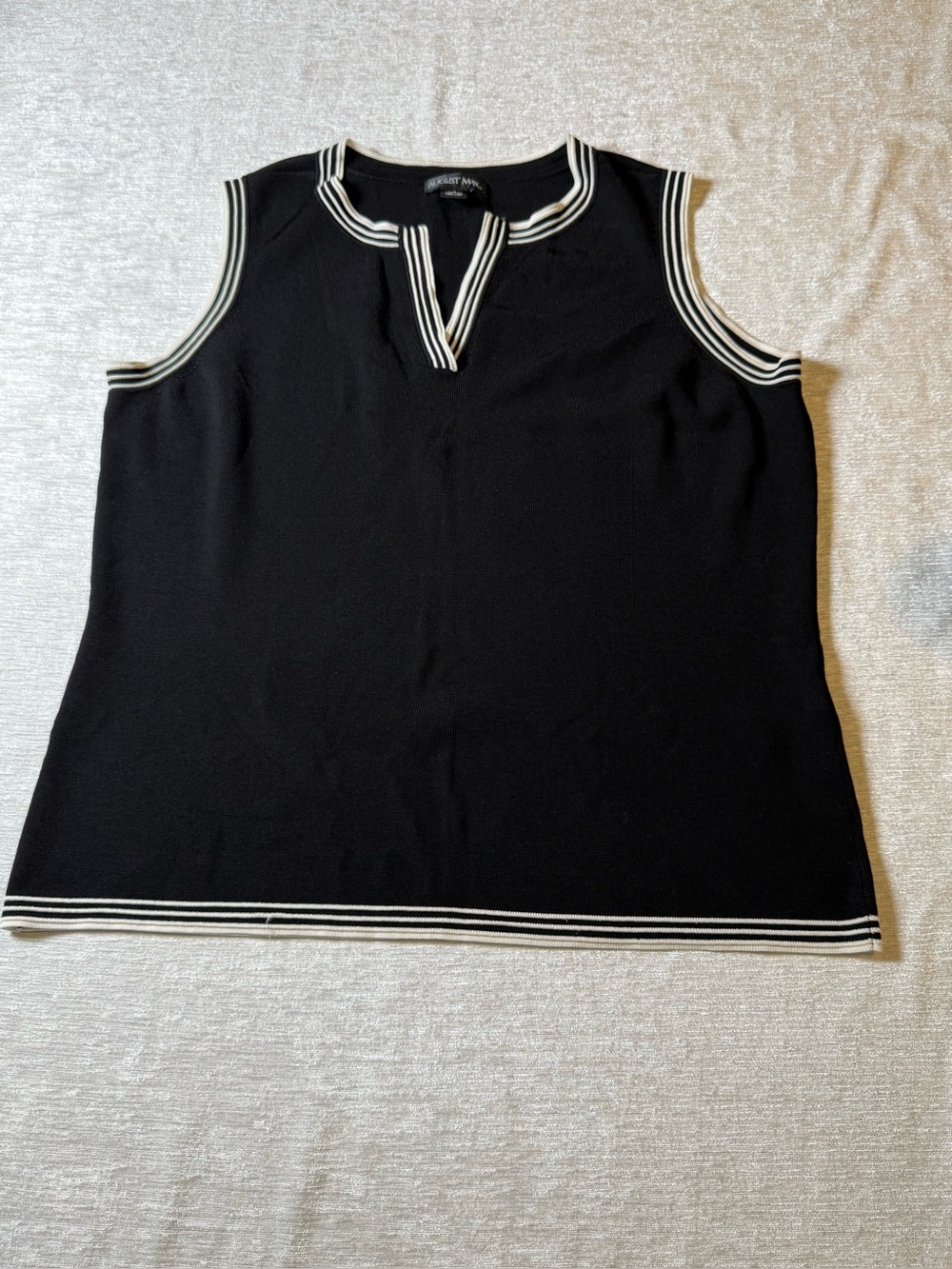 August Max Black Sleeveless Tank with White Contrast Trim